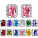 925 Silver Rectangle Halo Studs