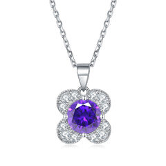 S925 Silver Floral Gemstone Four-Leaf Clover Necklace