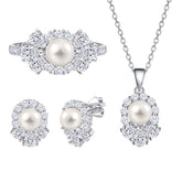 925 Silver Pearl Ring Zircon Earrings Shell Necklace