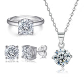 925 Silver 4-Prong Ring Earrings Necklace Jewelry Set