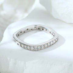 925 Silver Single Row Square Diamond Ring