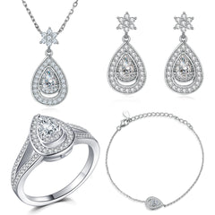 925 Silver Ring Necklace Earrings Bracelet Set