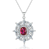 S925 Silver Ruby Sunflower Star Necklace