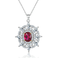 S925 Silver Ruby Sunflower Star Necklace