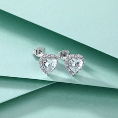 Pink Zircon Heart S925 Silver Stud Earrings