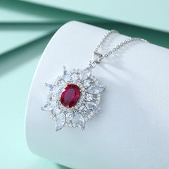 S925 Silver Ruby Sunflower Star Necklace