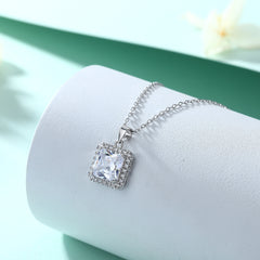 S925 Silver Square Cut Zircon Necklace