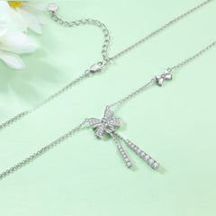 S925 Silver Moving Bow Tassel Necklace