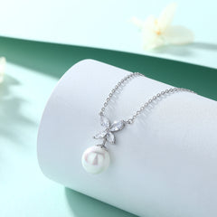 S925 Silver Pearl Clover Necklace