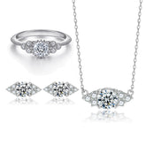 925 Silver Flower Ring Diamond Earrings Necklace Set