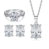 925 Silver Oval Pendant Necklace Ring Earrings Set