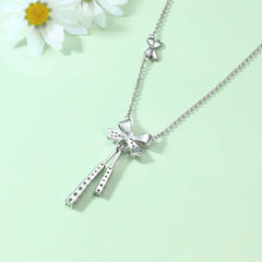 S925 Silver Moving Bow Tassel Necklace