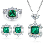 925 Silver Color Gemstone Set Emerald Ring Earrings Necklace