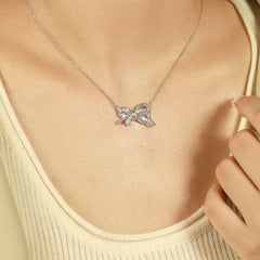 S925 Silver Braided Bow Pendant Necklace