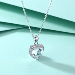 S925 Silver Pink Zircon Heart Necklace