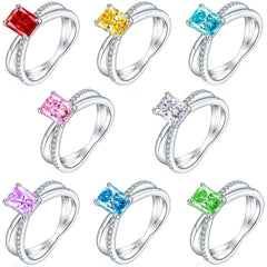 925 Silver Flame Ice Square Gem Ring