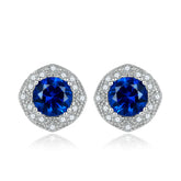 925 Silver Blue Zirconia Flower Studs