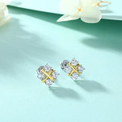 925 Silver X Bar Earrings Studs