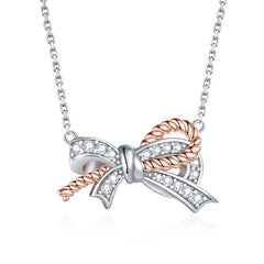 S925 Silver Braided Bow Pendant Necklace