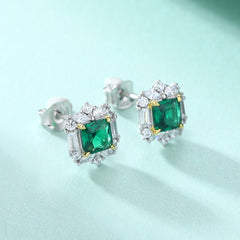 925 Silver Emerald-Like Flower Studs