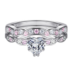 925 Silver Heart Ring Pink Zircon Earrings Necklace Set