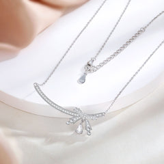 S925 Silver Bow Teardrop Necklace