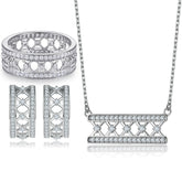 925 Silver Hollow Ring Half Circle Earrings Necklace Set