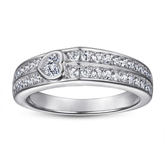 925 Silver Double Row Heart CZ Ring