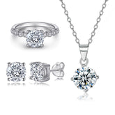 925 Silver Pattern Row Ring Diamond Zircon Necklace Prong Earrings