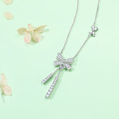 S925 Silver Moving Bow Tassel Necklace