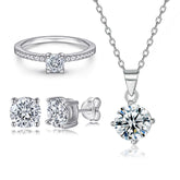 925 Silver Zircon Earrings Prong Ring Fashion Necklace Set