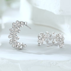 925 Silver Half-Hoop Leaf Design