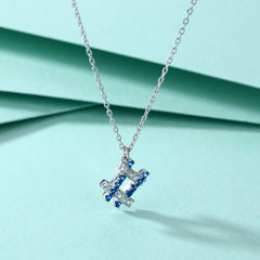 S925 Silver Blue Gemstone Square Necklace