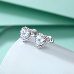 Pink Zircon Heart S925 Silver Stud Earrings