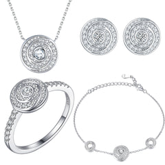 925 Silver Ring Earrings Necklace Bracelet Set