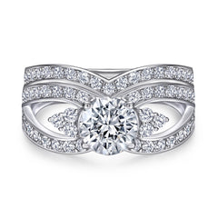 925 Silver Zircon Earrings V Stack Ring Wide Band Diamond Necklace