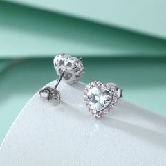 Pink Zircon Heart S925 Silver Stud Earrings