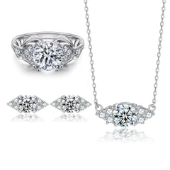 925 Silver Pattern Love Ring Diamond Pendant Zircon Earrings