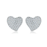 925 Silver Full Halo Heart Studs