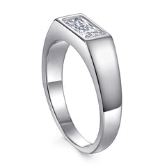 S925 Men's Rectangle CZ Ring - Modern Band
