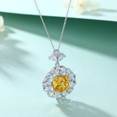 S925 Silver Yellow Zircon Flower Necklace