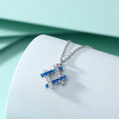 S925 Silver Blue Gemstone Square Necklace