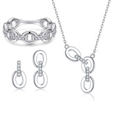 925 Silver Tassel Earrings Chain Ring Necklace Jewelry Set