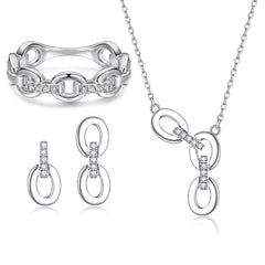 925 Silver Tassel Earrings Chain Ring Necklace Jewelry Set