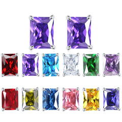 925 Silver Rectangle Birthstone Earrings