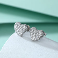 925 Silver Full Halo Heart Studs
