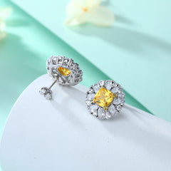 S925 Silver Yellow Zircon Flower Studs