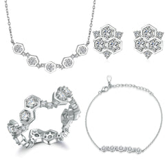 925 Silver Earrings Ring Necklace Bracelet Set