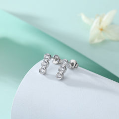 925 Silver Three Stone Bar Earrings
