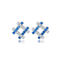 S925 Silver Blue Zircon Geometric Stud Earrings